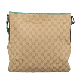 GUCCI GG Canvas Shoulder Bag Beige Silver Green 113013 96980