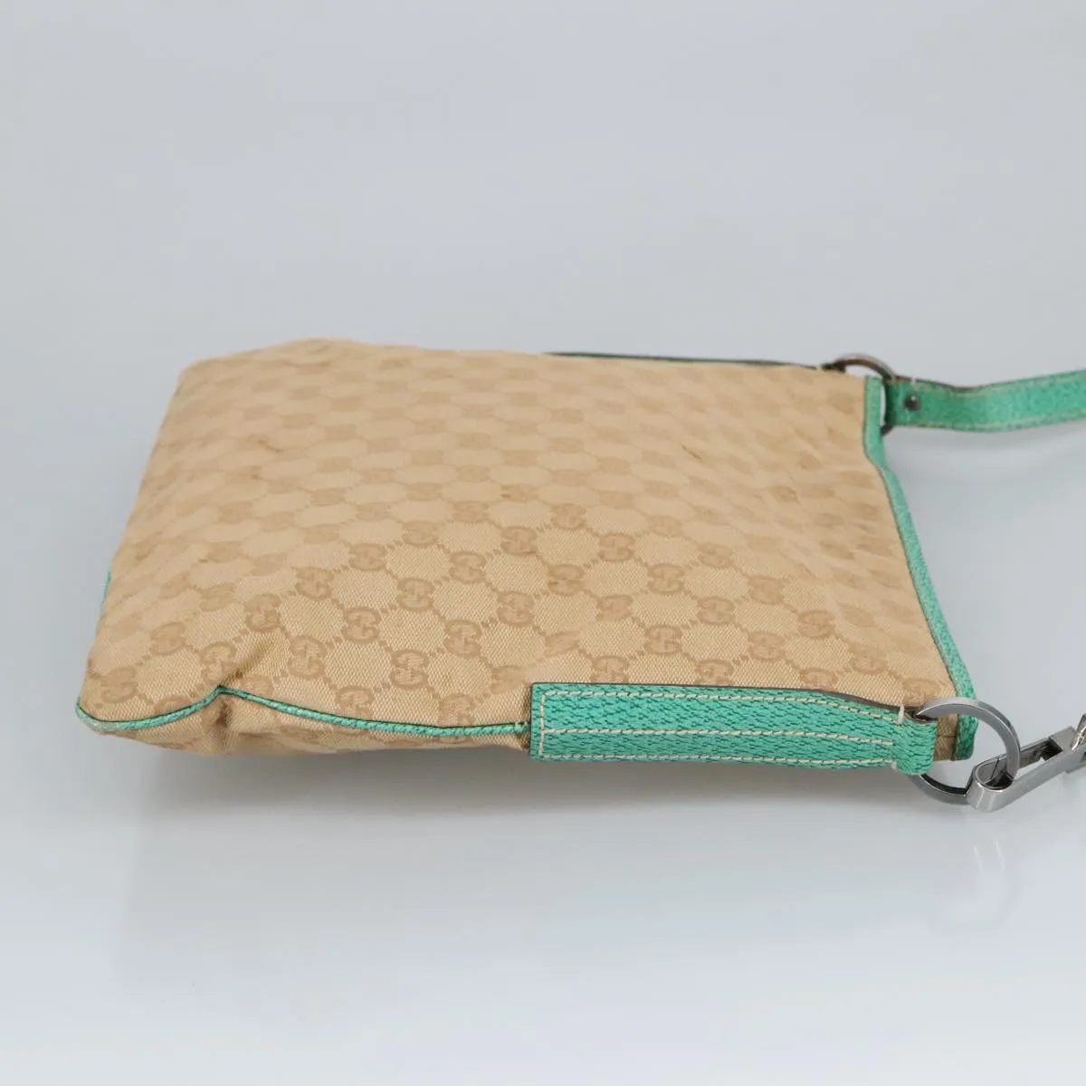 GUCCI GG Canvas Shoulder Bag Beige Silver Green 113013 96980