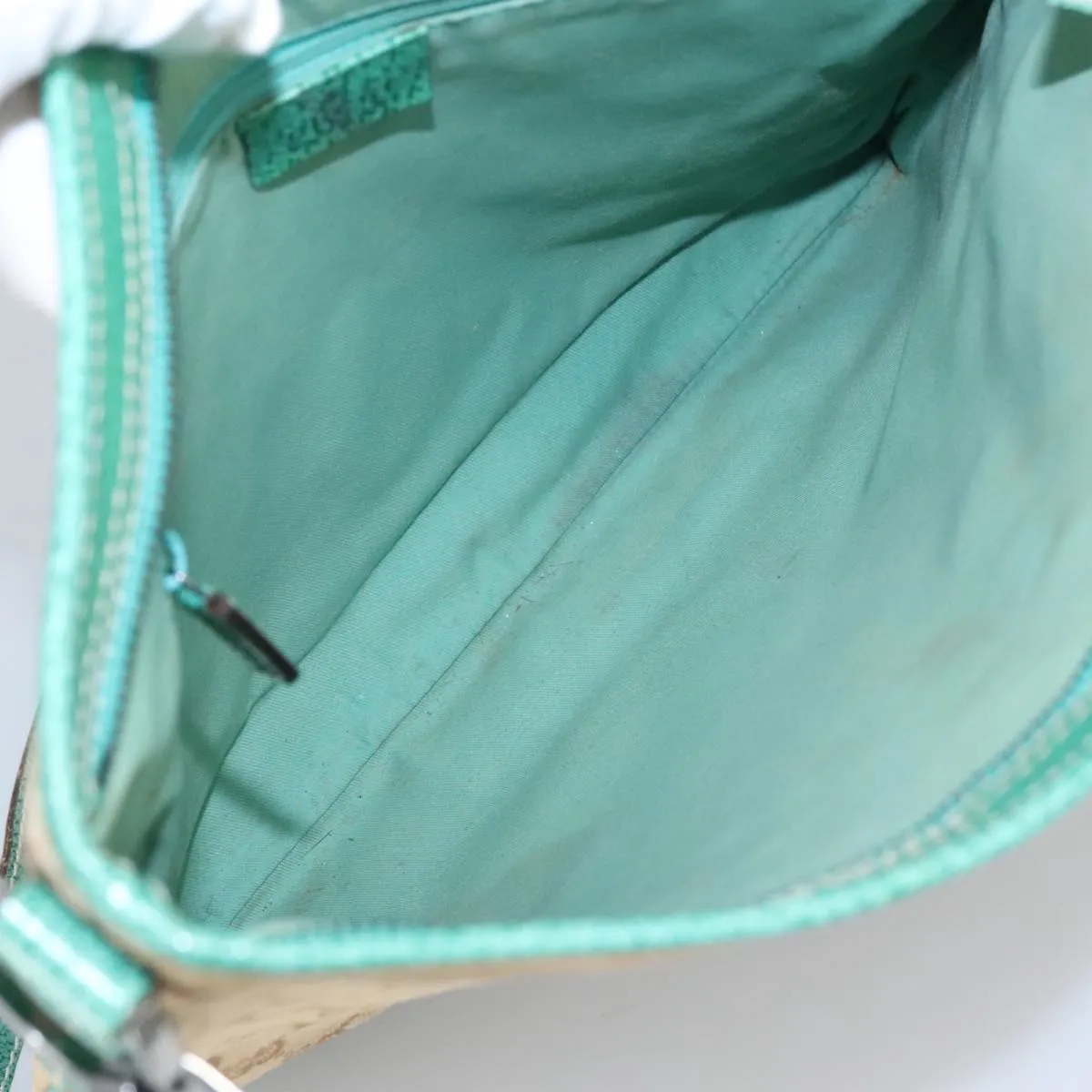 GUCCI GG Canvas Shoulder Bag Beige Silver Green 113013 96980
