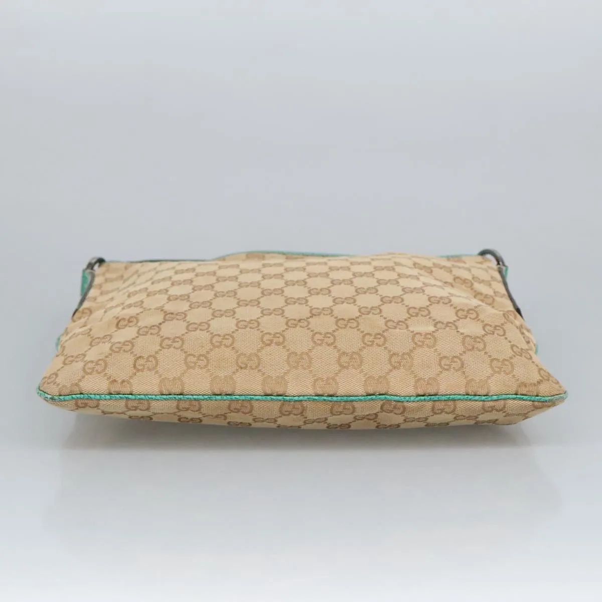 GUCCI GG Canvas Shoulder Bag Beige Silver Green 113013 96980