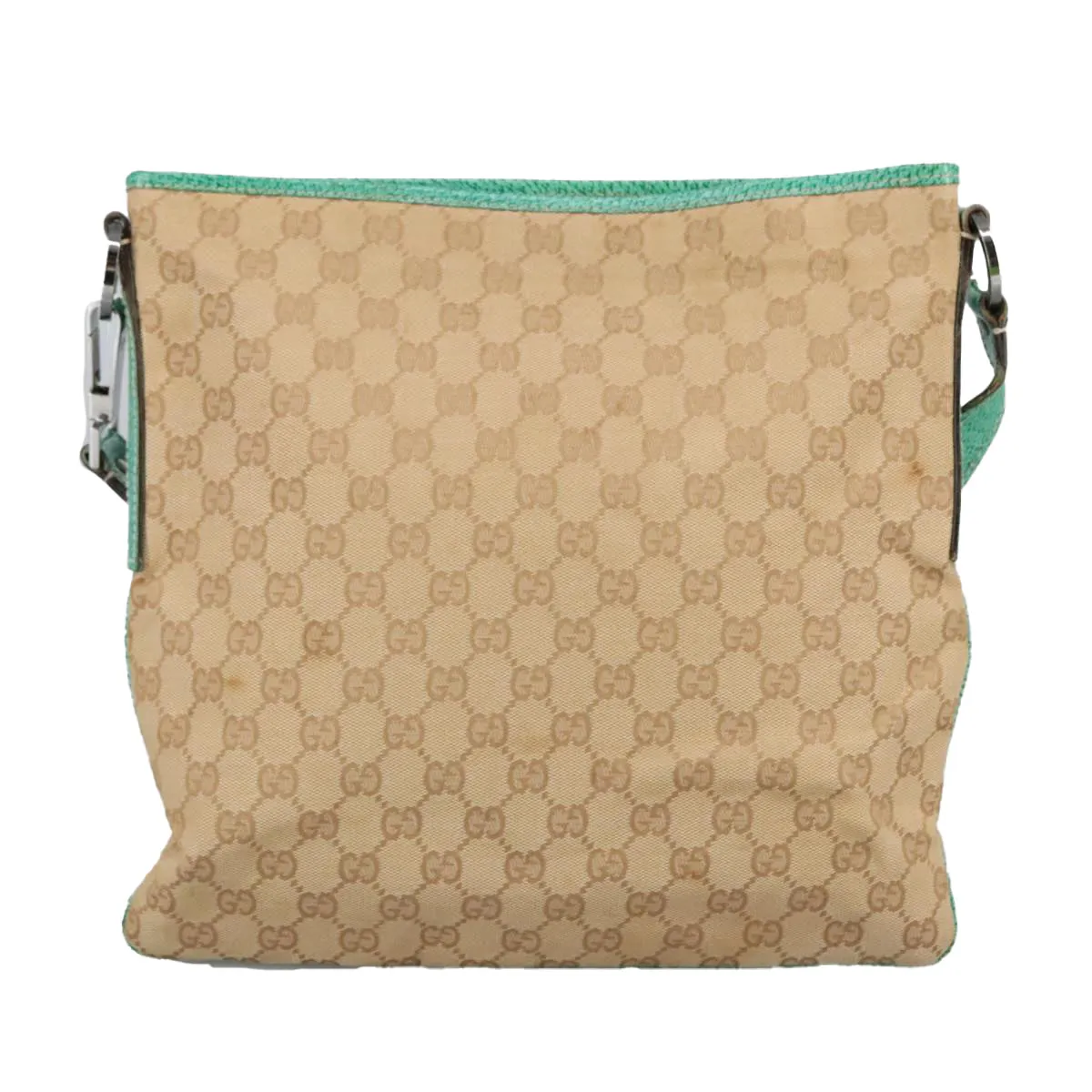 GUCCI GG Canvas Shoulder Bag Beige Silver Green 113013 96980