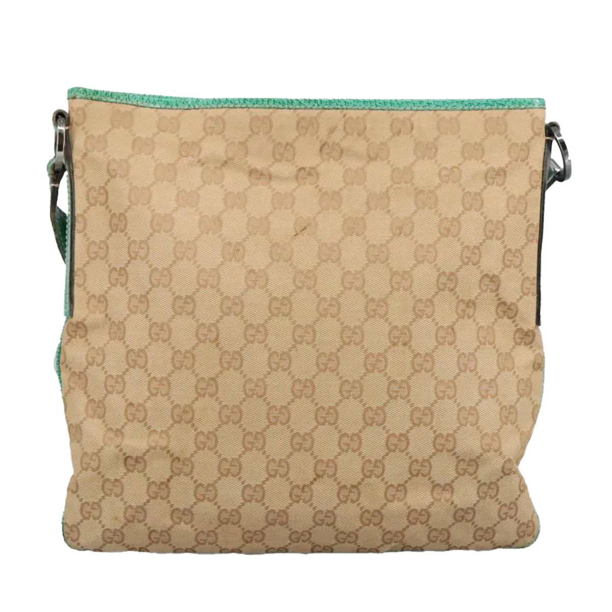 GUCCI GG Canvas Shoulder Bag Beige Silver Green 113013 96980