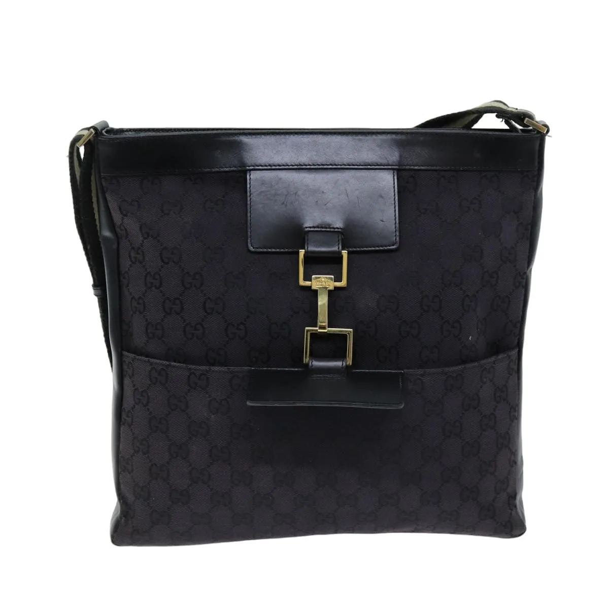 GUCCI GG Canvas Shoulder Bag Black White 001 4094 75600
