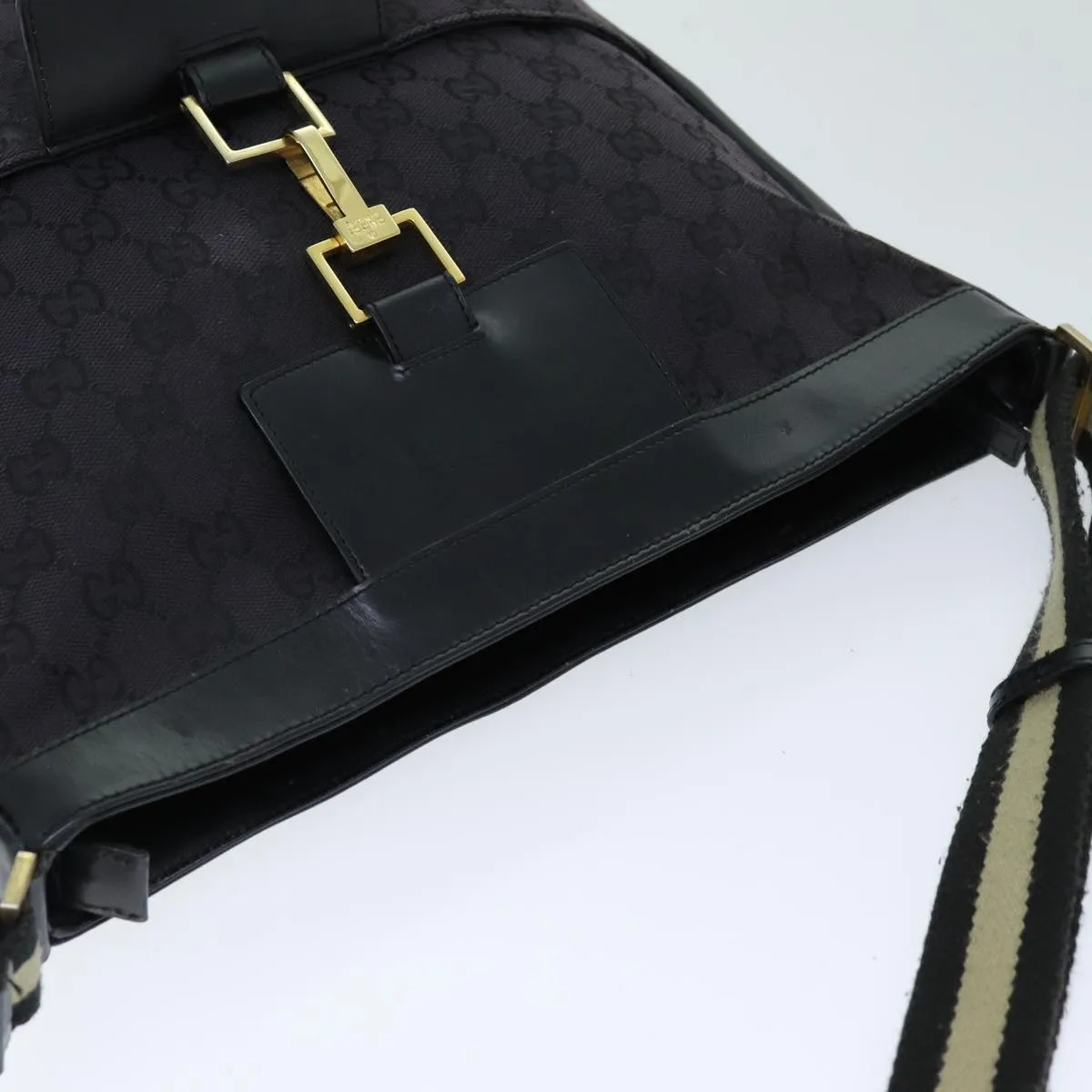 GUCCI GG Canvas Shoulder Bag Black White 001 4094 75600