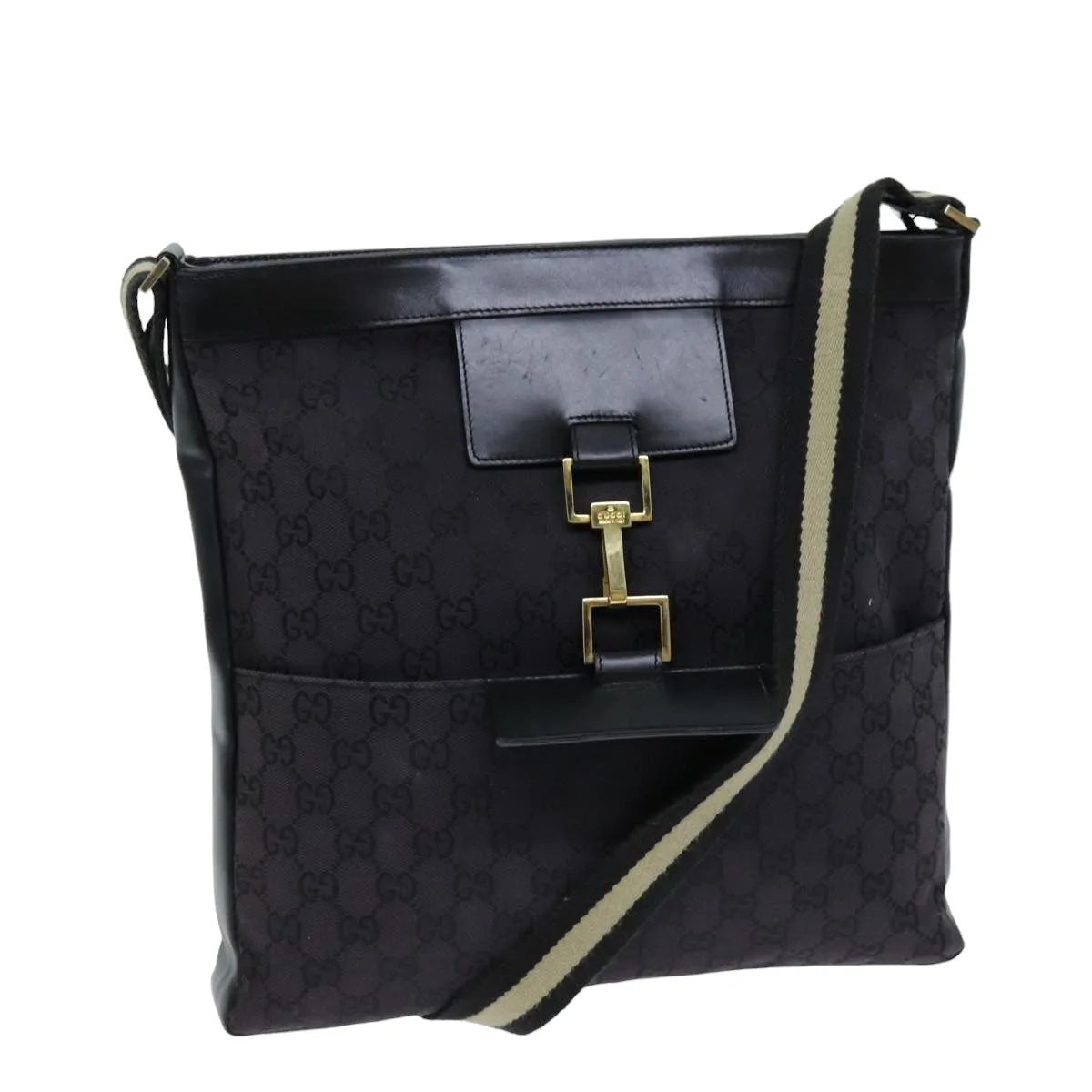 GUCCI GG Canvas Shoulder Bag Black White 001 4094 75600