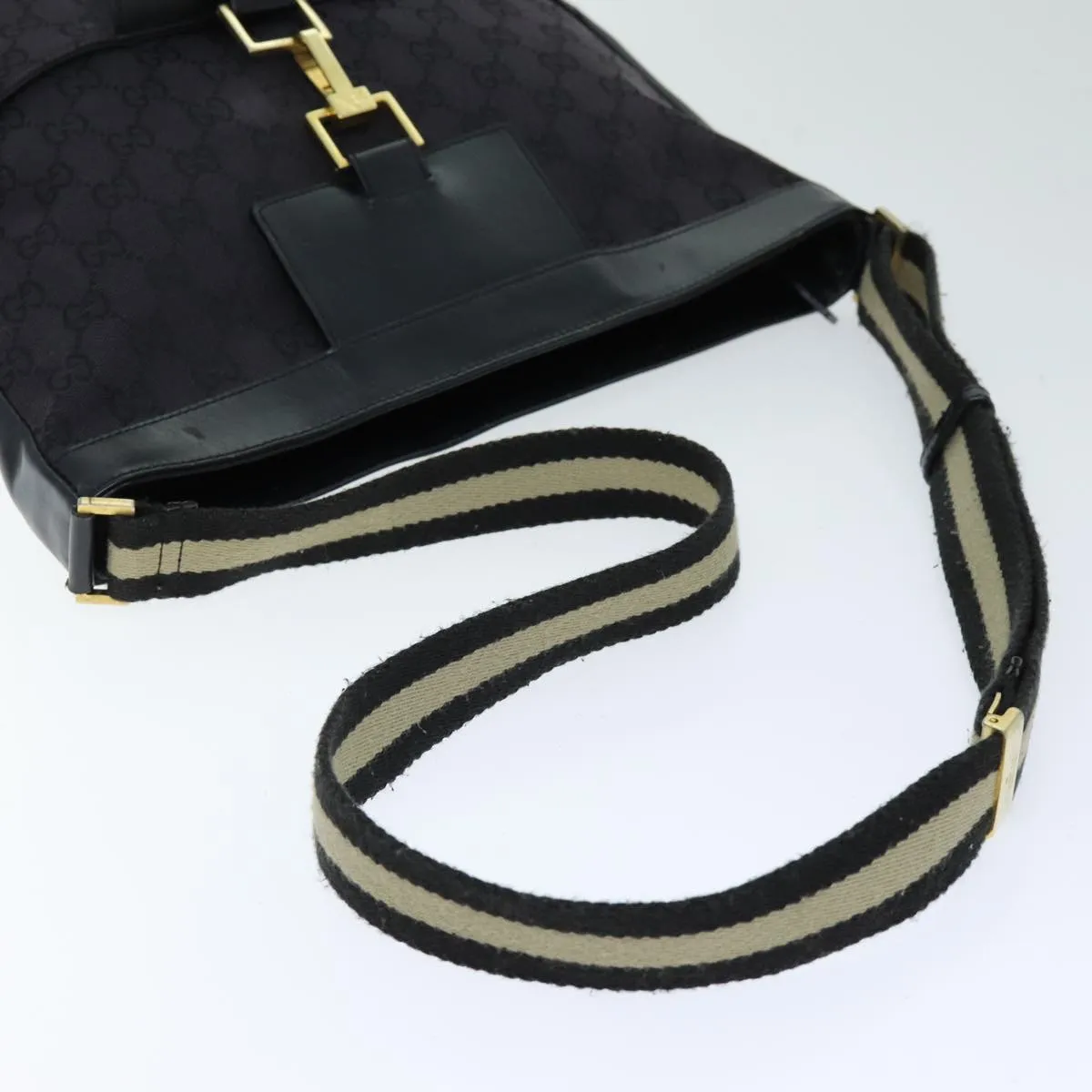 GUCCI GG Canvas Shoulder Bag Black White 001 4094 75600