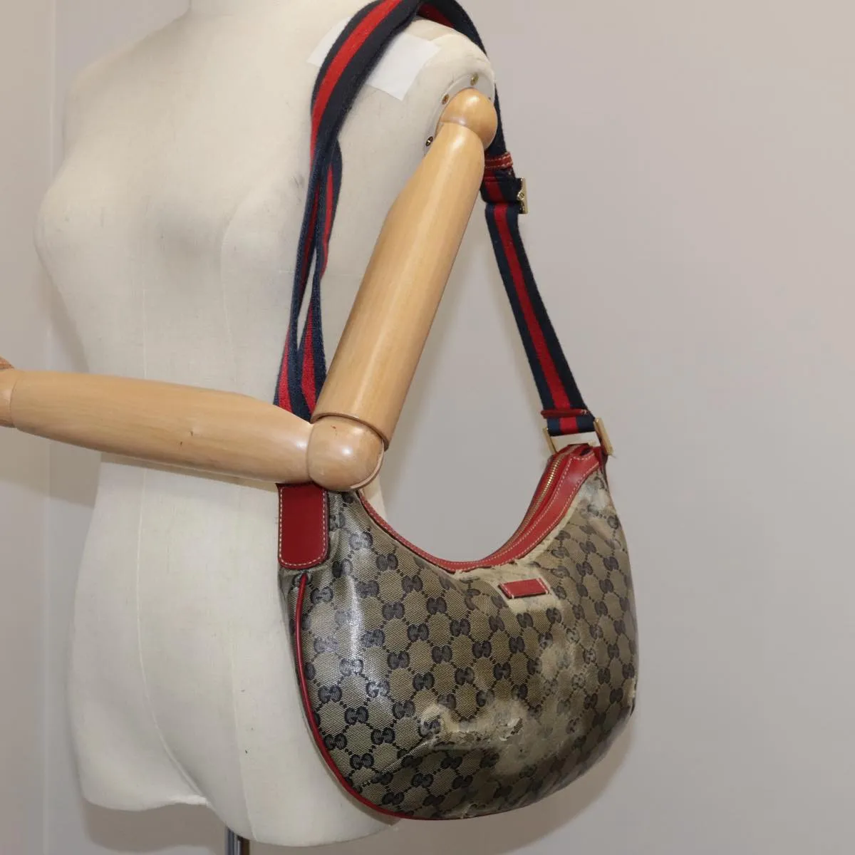 GUCCI GG Crystal Sherry Line Shoulder Bag Red Navy gold 181092 106238