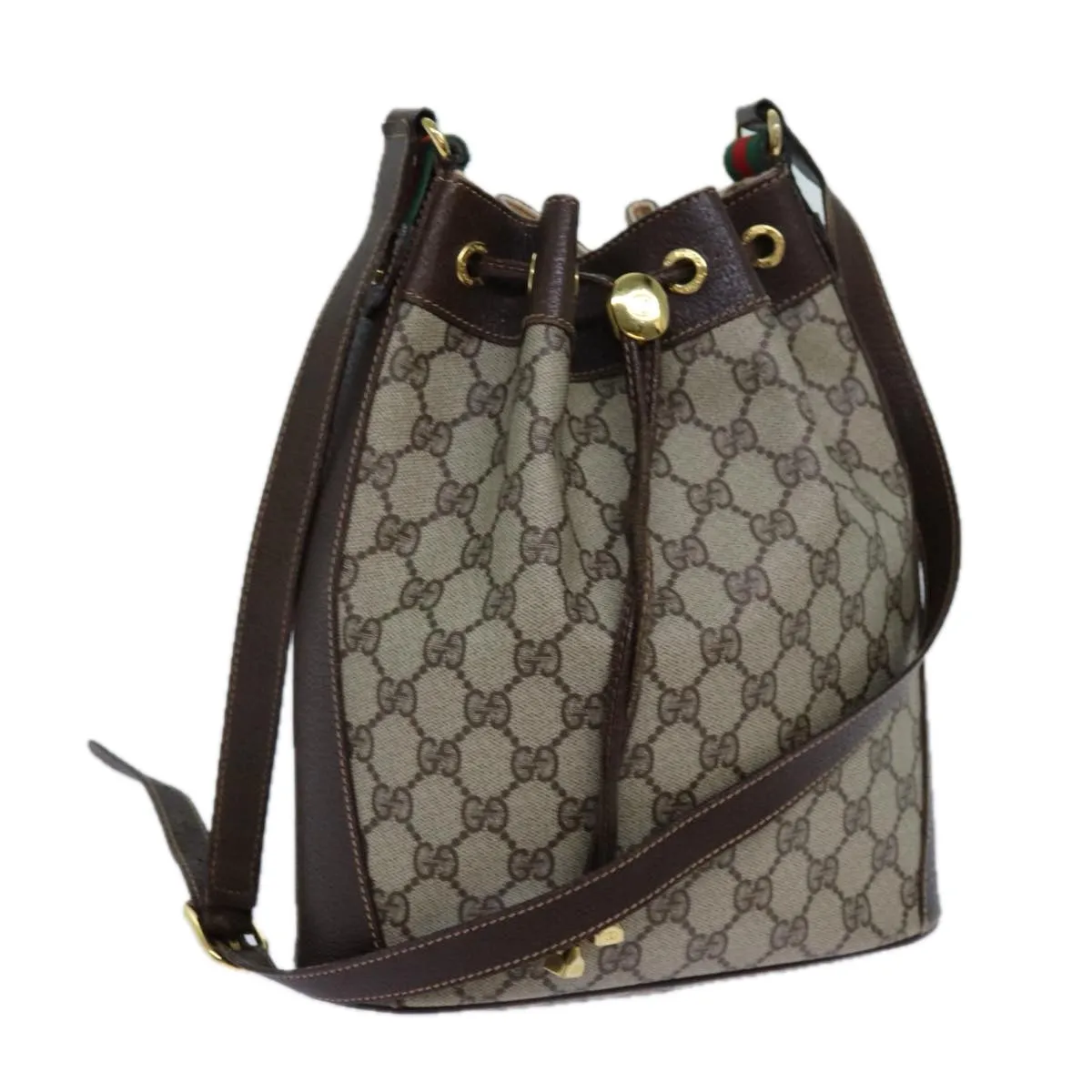 GUCCI GG Supreme Web Sherry Line Shoulder Bag PVC Beige 164 02 034 71812