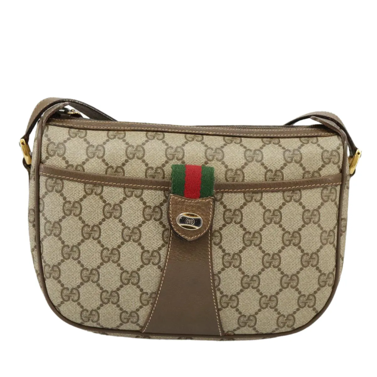 GUCCI GG Supreme Web Sherry Line Shoulder Bag PVC Beige 89 02 032 102467
