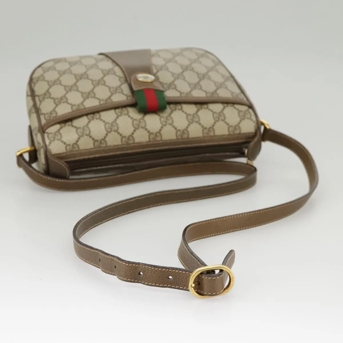 GUCCI GG Supreme Web Sherry Line Shoulder Bag PVC Beige 89 02 032 102467