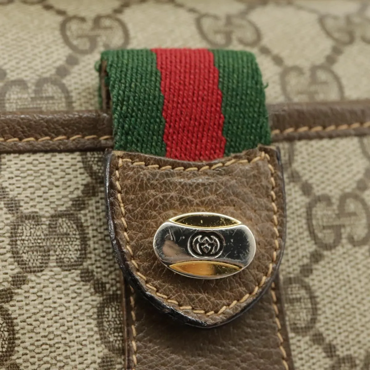 GUCCI GG Supreme Web Sherry Line Shoulder Bag PVC Beige 89 02 032 102467