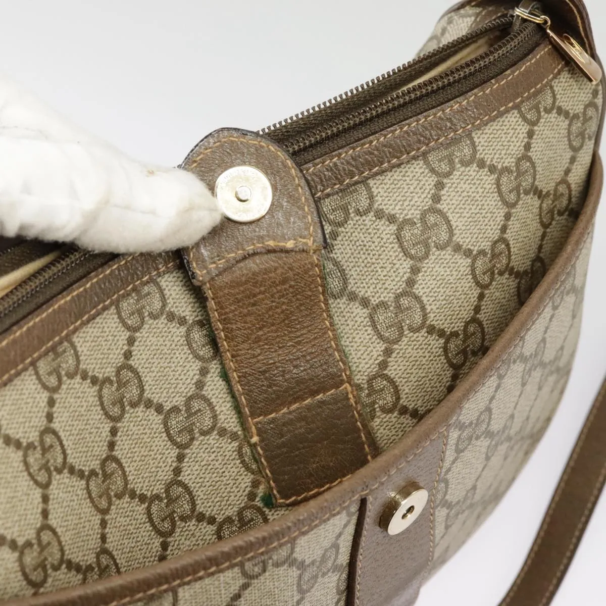GUCCI GG Supreme Web Sherry Line Shoulder Bag PVC Beige 89 02 032 102467