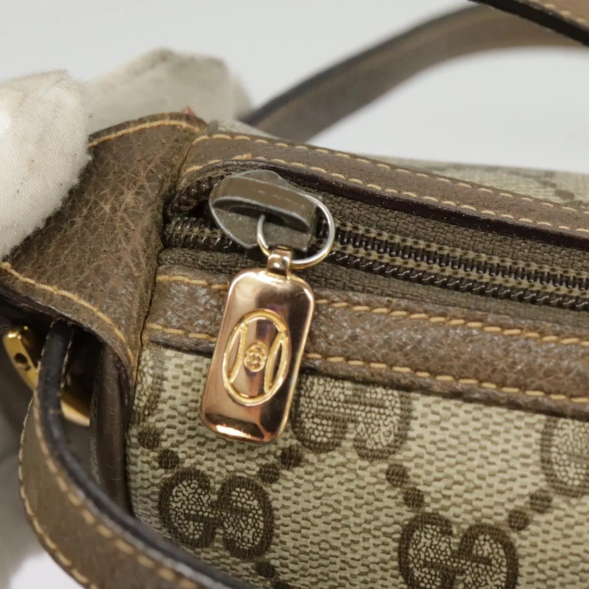 GUCCI GG Supreme Web Sherry Line Shoulder Bag PVC Beige 89 02 032 102467