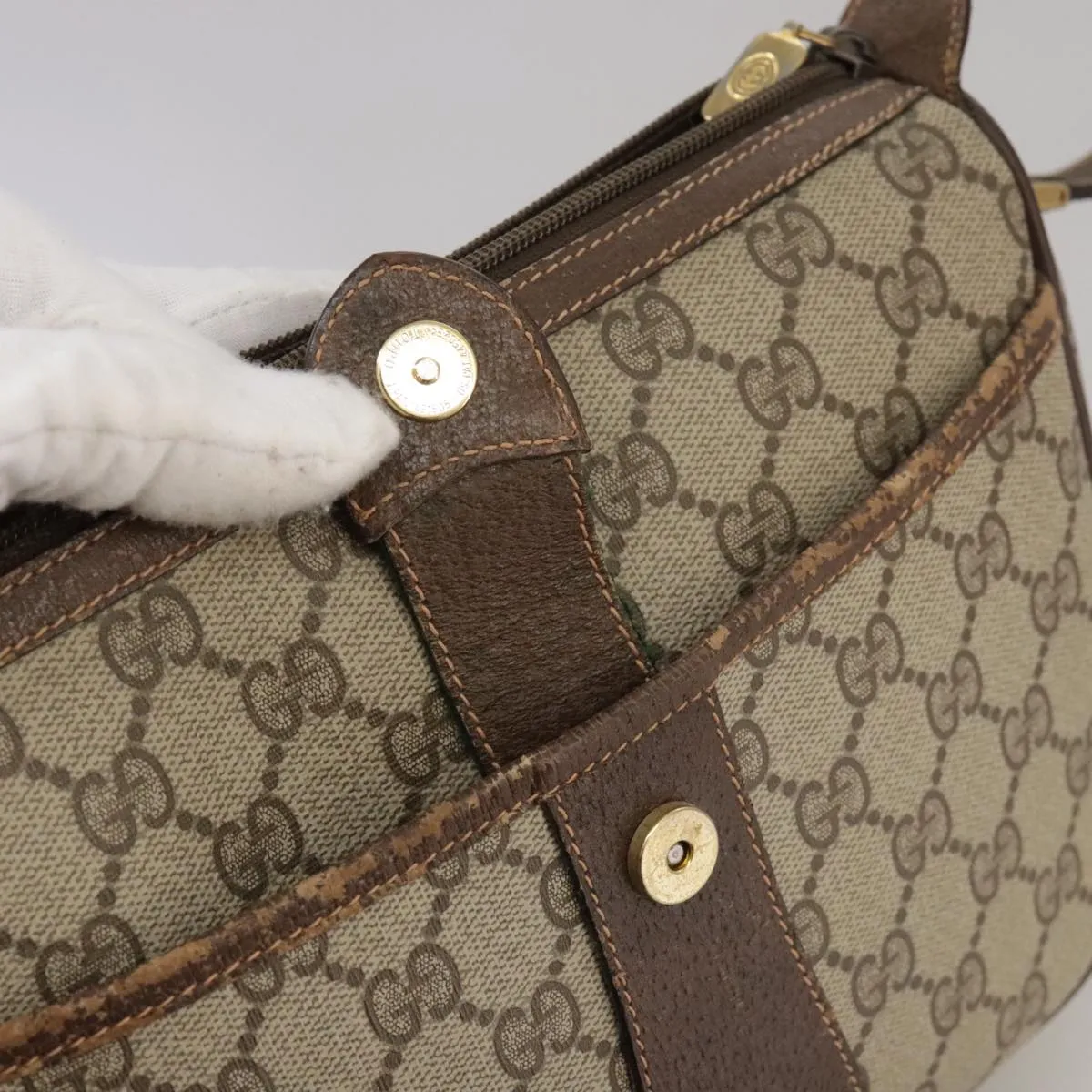 GUCCI GG Supreme Web Sherry Line Shoulder Bag PVC Beige 89 02 032 106357