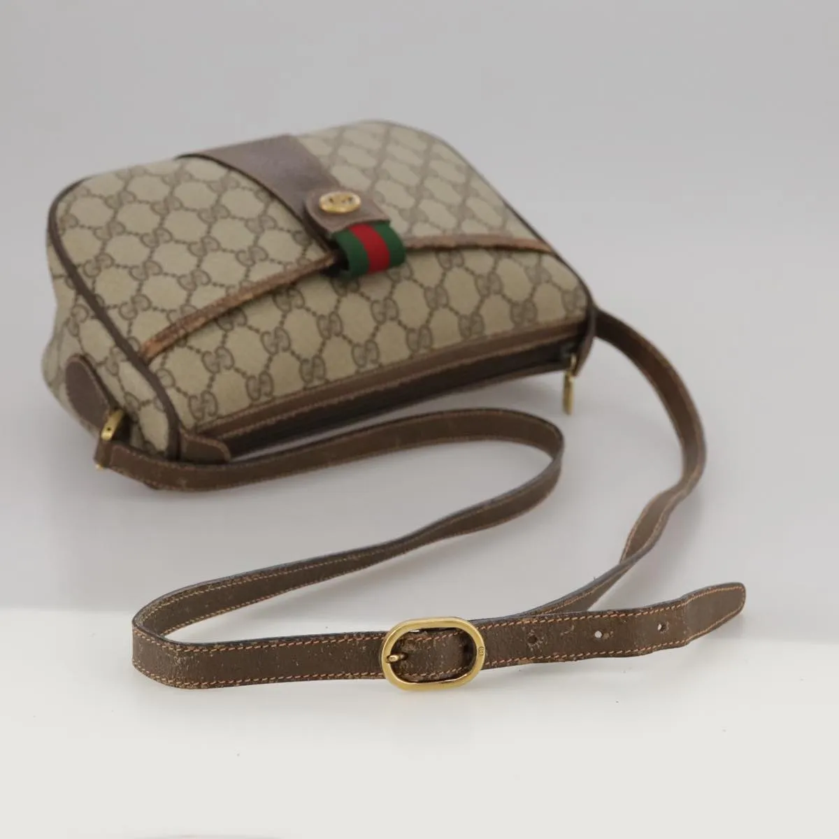 GUCCI GG Supreme Web Sherry Line Shoulder Bag PVC Beige 89 02 032 106357