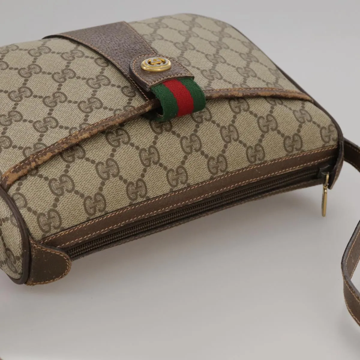 GUCCI GG Supreme Web Sherry Line Shoulder Bag PVC Beige 89 02 032 106357