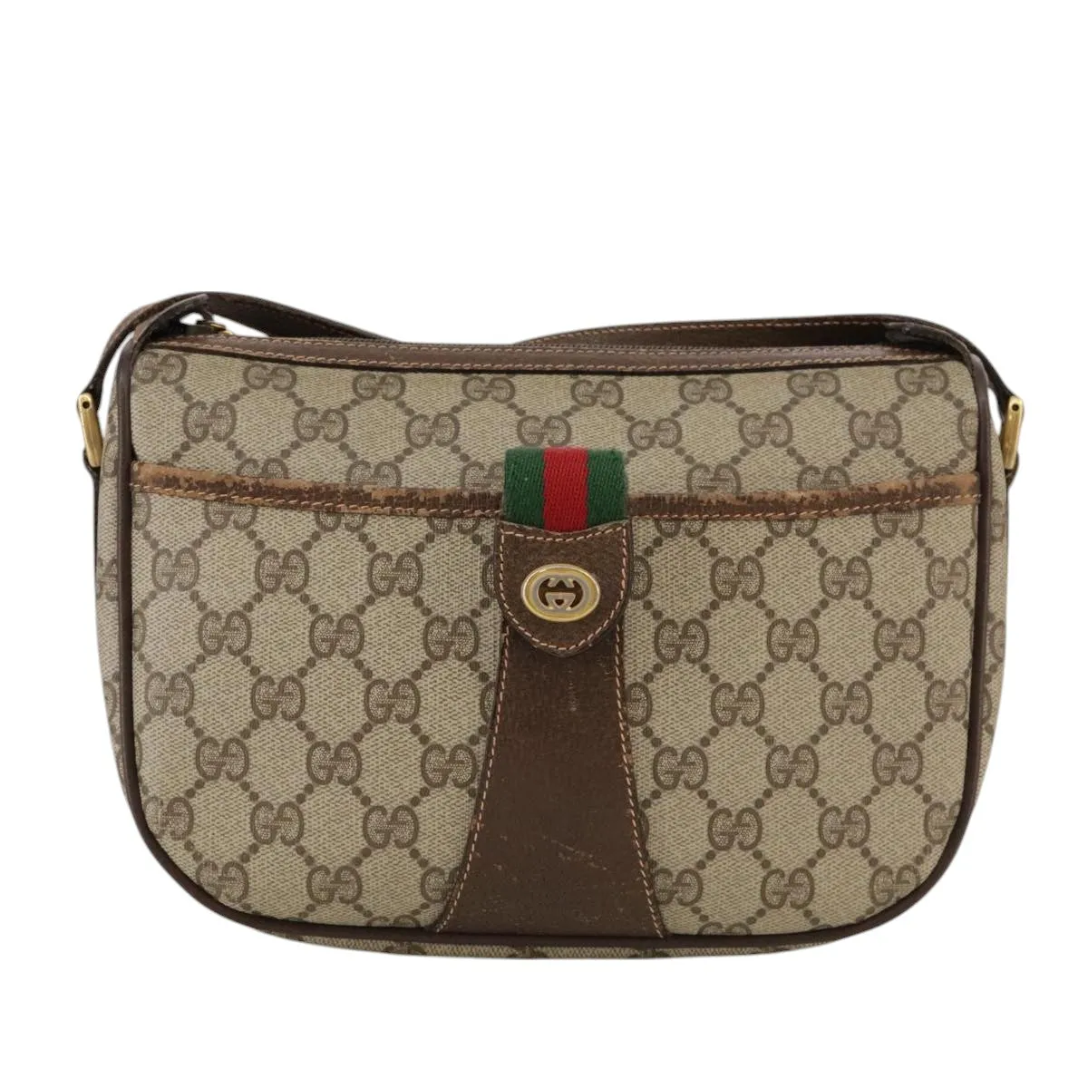 GUCCI GG Supreme Web Sherry Line Shoulder Bag PVC Beige 89 02 032 106357