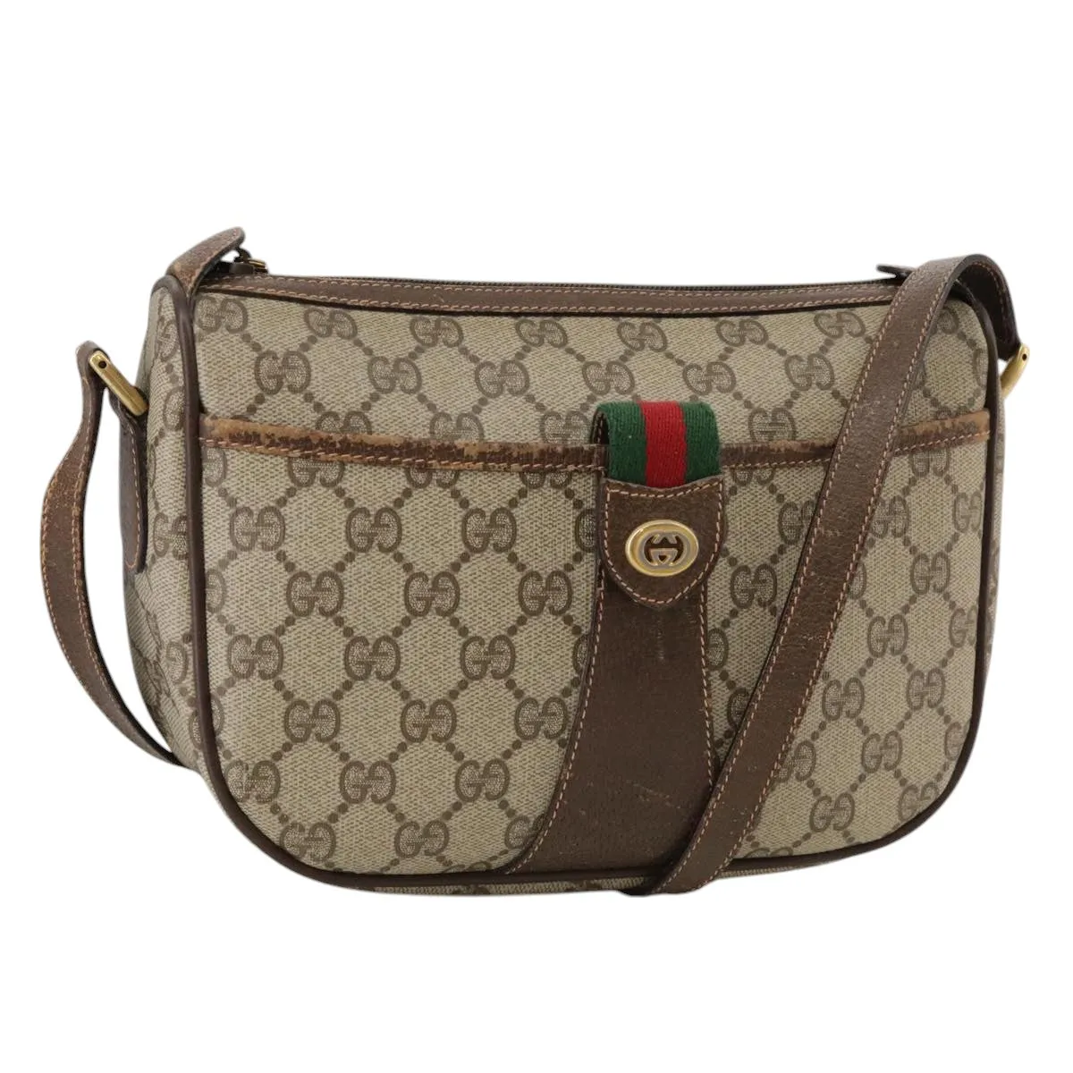 GUCCI GG Supreme Web Sherry Line Shoulder Bag PVC Beige 89 02 032 106357