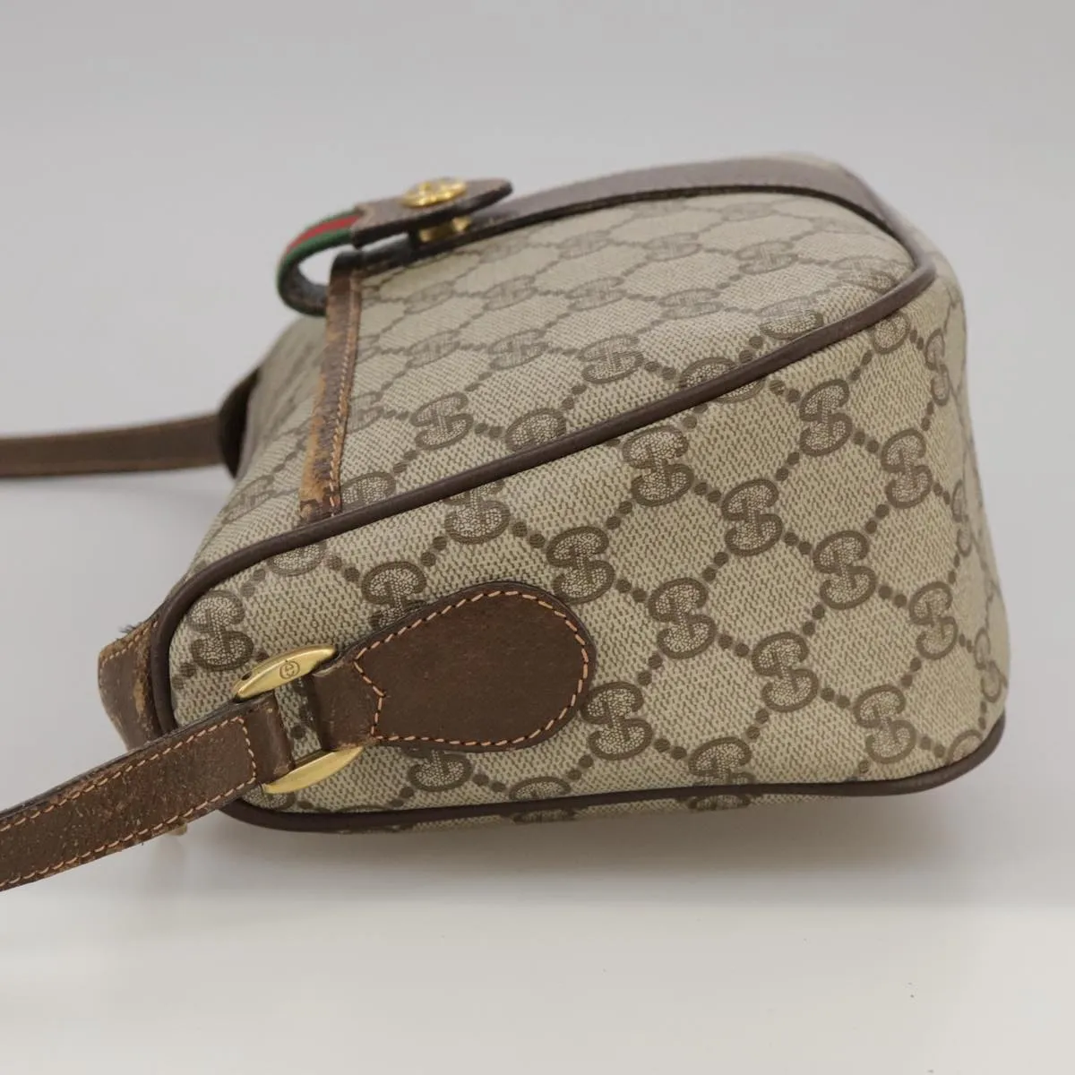 GUCCI GG Supreme Web Sherry Line Shoulder Bag PVC Beige 89 02 032 106357