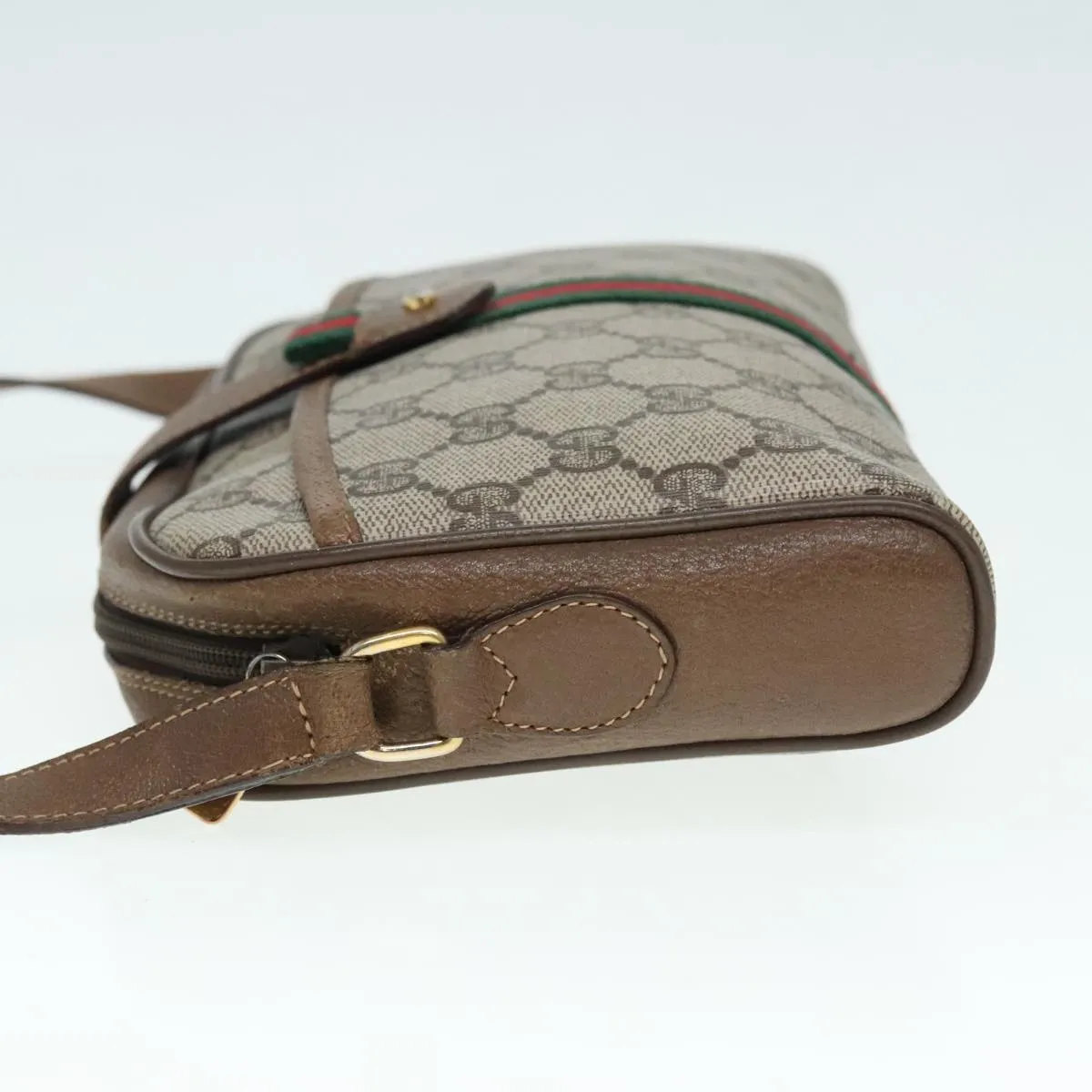 GUCCI GG Supreme Web Sherry Line Shoulder Bag PVC Beige Gold 90595