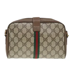 GUCCI GG Supreme Web Sherry Line Shoulder Bag PVC Beige Gold 90595
