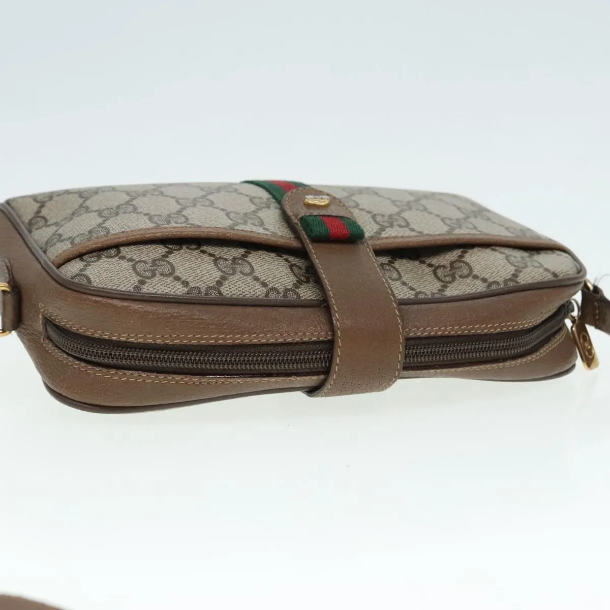 GUCCI GG Supreme Web Sherry Line Shoulder Bag PVC Beige Gold 90595