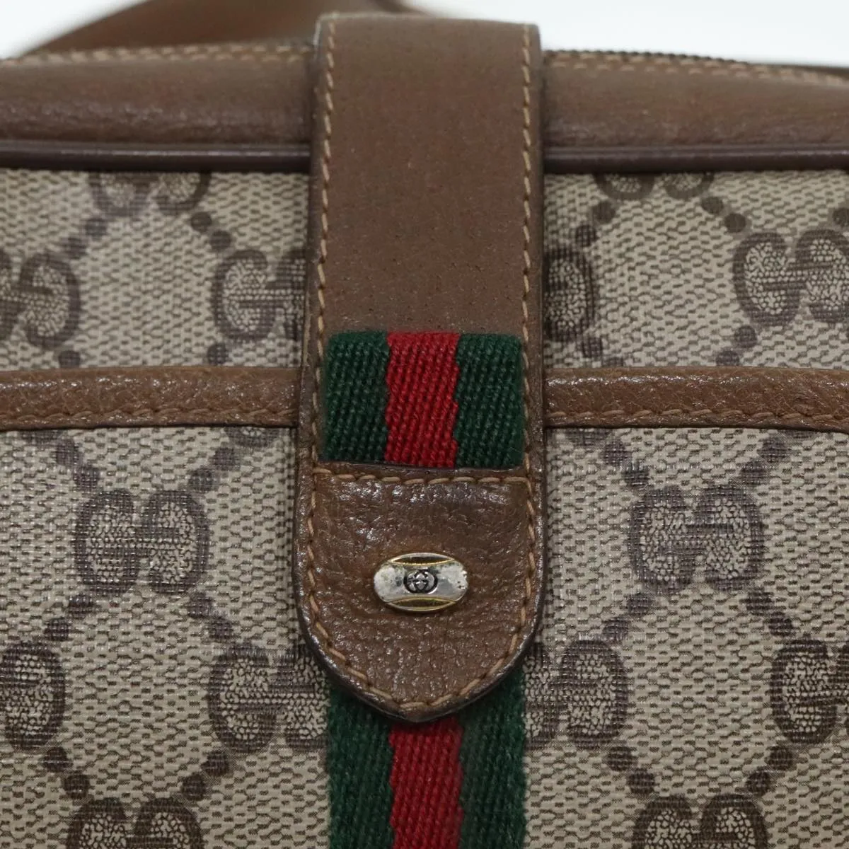 GUCCI GG Supreme Web Sherry Line Shoulder Bag PVC Beige Gold 90595