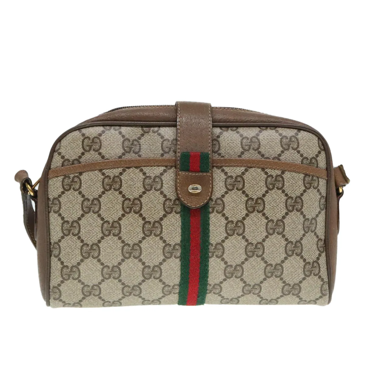 GUCCI GG Supreme Web Sherry Line Shoulder Bag PVC Beige Gold 90595