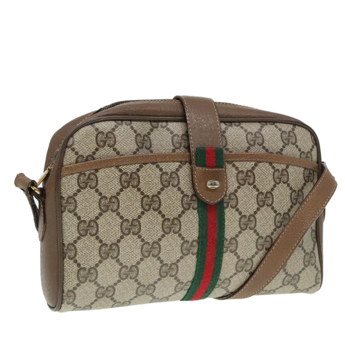 GUCCI GG Supreme Web Sherry Line Shoulder Bag PVC Beige Gold 90595