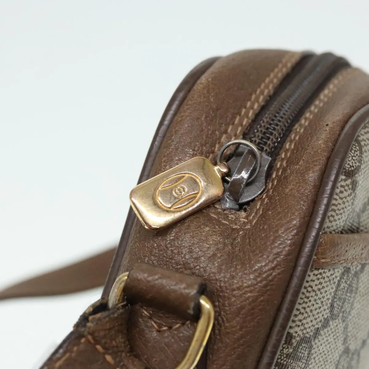 GUCCI GG Supreme Web Sherry Line Shoulder Bag PVC Beige Gold 90595