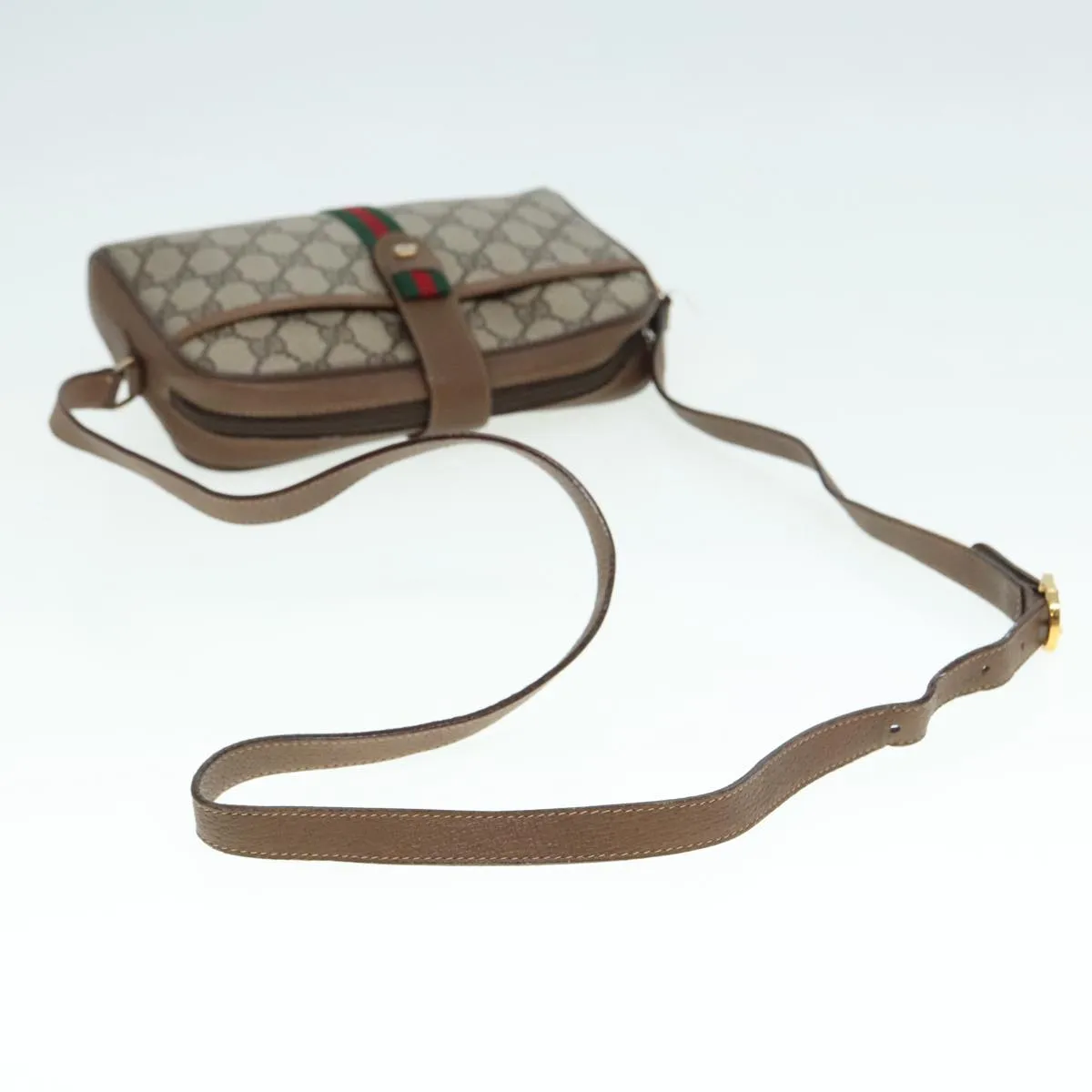 GUCCI GG Supreme Web Sherry Line Shoulder Bag PVC Beige Gold 90595
