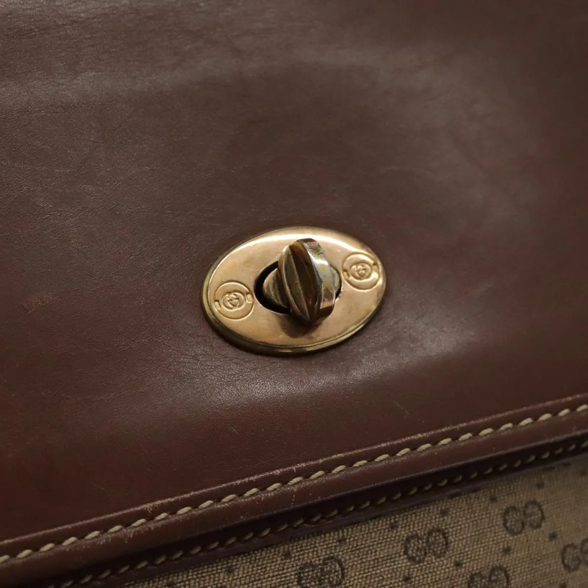 GUCCI Micro GG Supreme Shoulder Bag PVC Beige Gold Brown yk15470