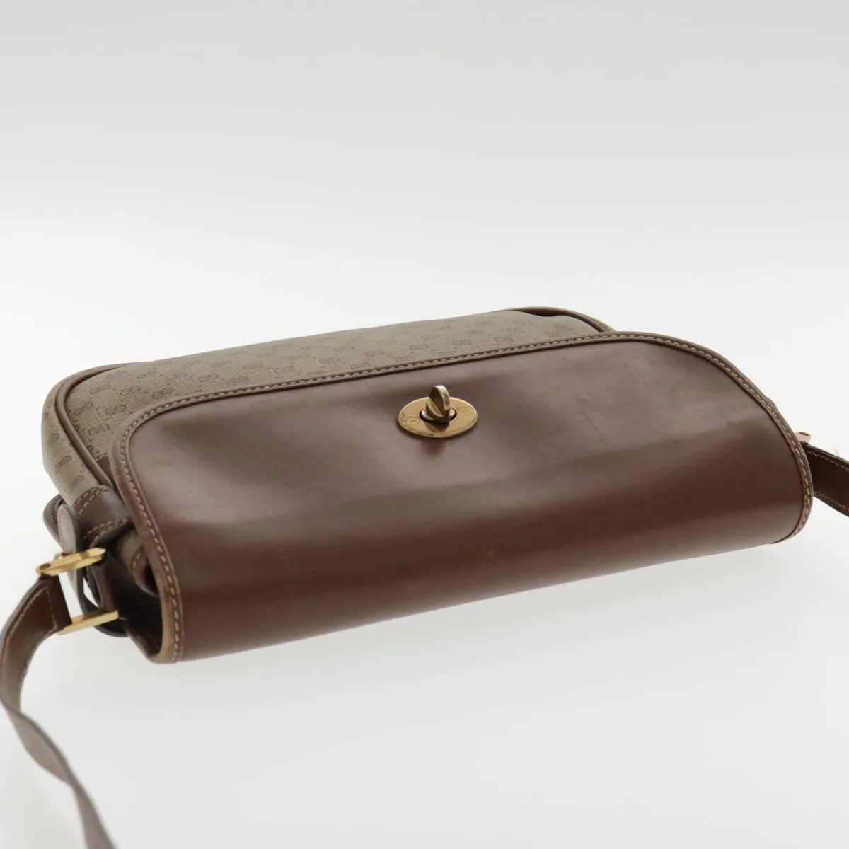 GUCCI Micro GG Supreme Shoulder Bag PVC Beige Gold Brown yk15470