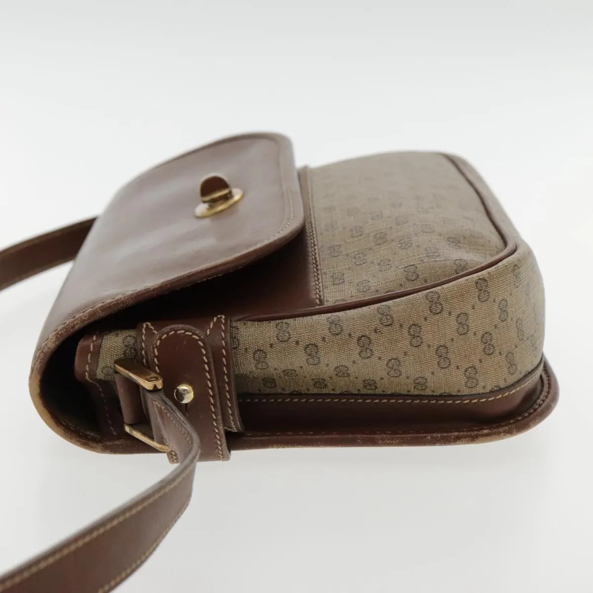 GUCCI Micro GG Supreme Shoulder Bag PVC Beige Gold Brown yk15470