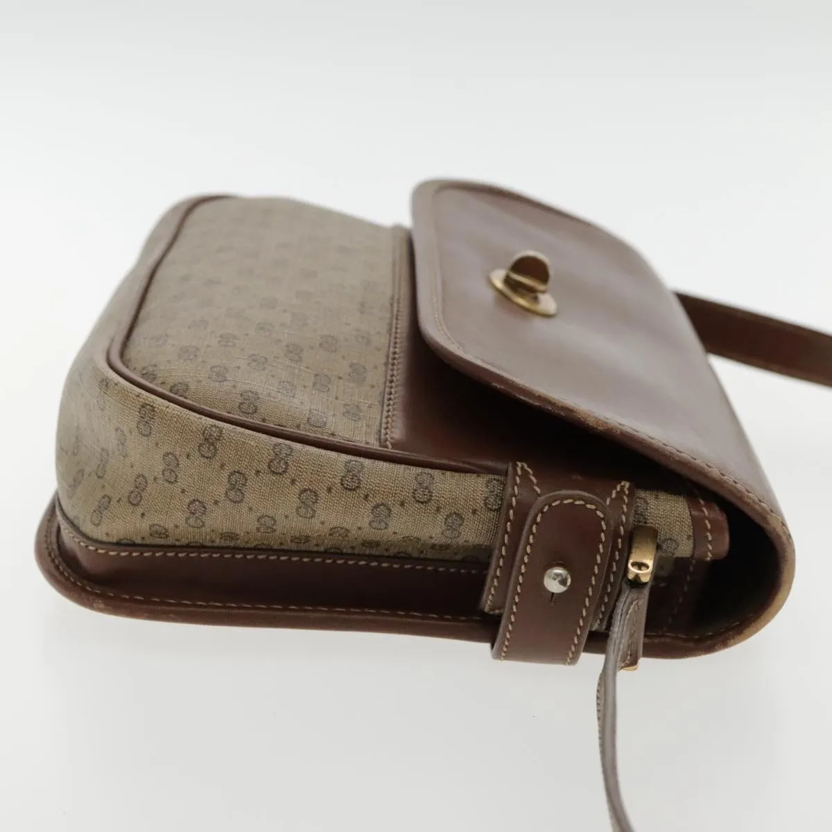 GUCCI Micro GG Supreme Shoulder Bag PVC Beige Gold Brown yk15470