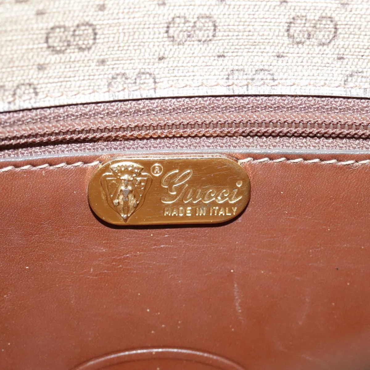 GUCCI Micro GG Supreme Shoulder Bag PVC Beige Gold Brown yk15470