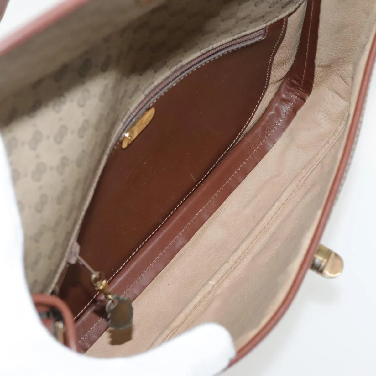 GUCCI Micro GG Supreme Shoulder Bag PVC Beige Gold Brown yk15470