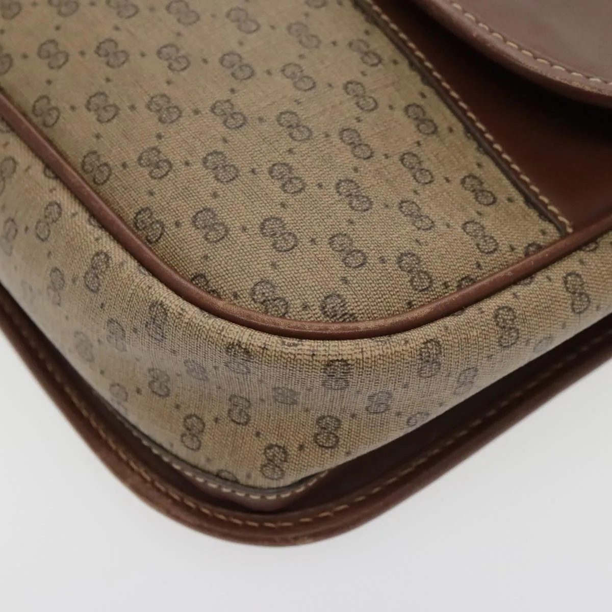 GUCCI Micro GG Supreme Shoulder Bag PVC Beige Gold Brown yk15470