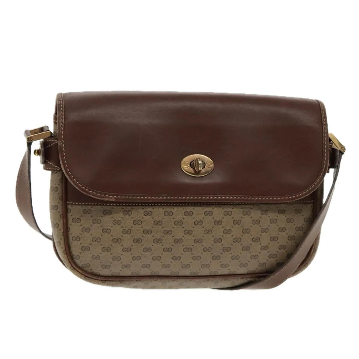 GUCCI Micro GG Supreme Shoulder Bag PVC Beige Gold Brown yk15470