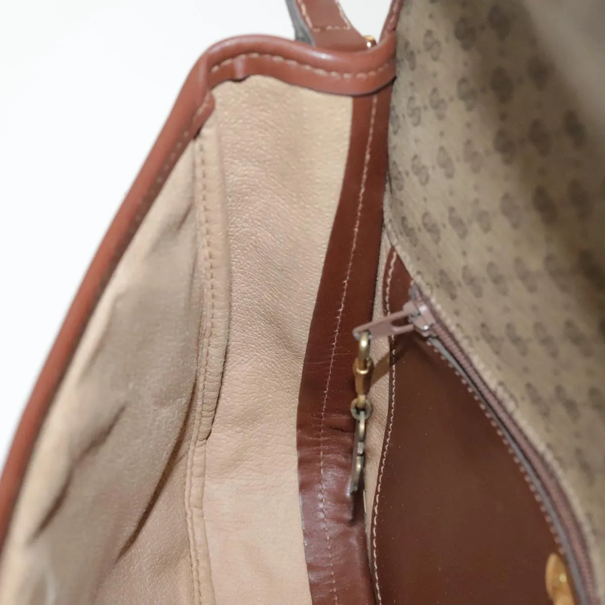 GUCCI Micro GG Supreme Shoulder Bag PVC Beige Gold Brown yk15470