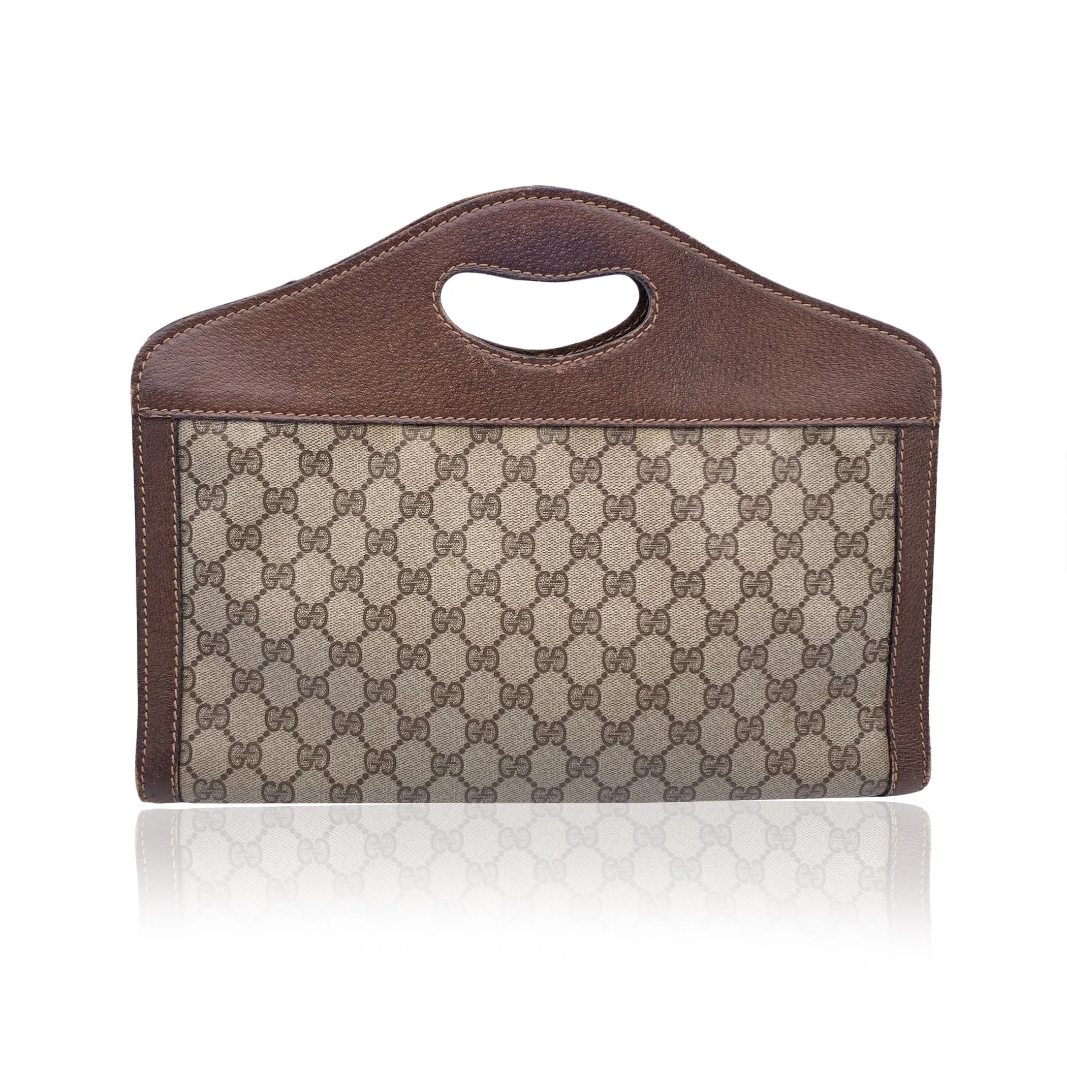 Gucci Vintage Beige Monogram Canvas and Leather Handbag Tote