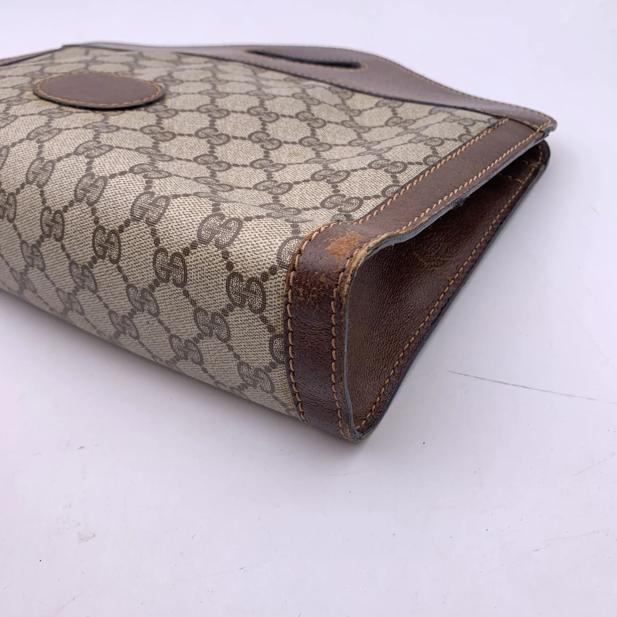 Gucci Vintage Beige Monogram Canvas and Leather Handbag Tote