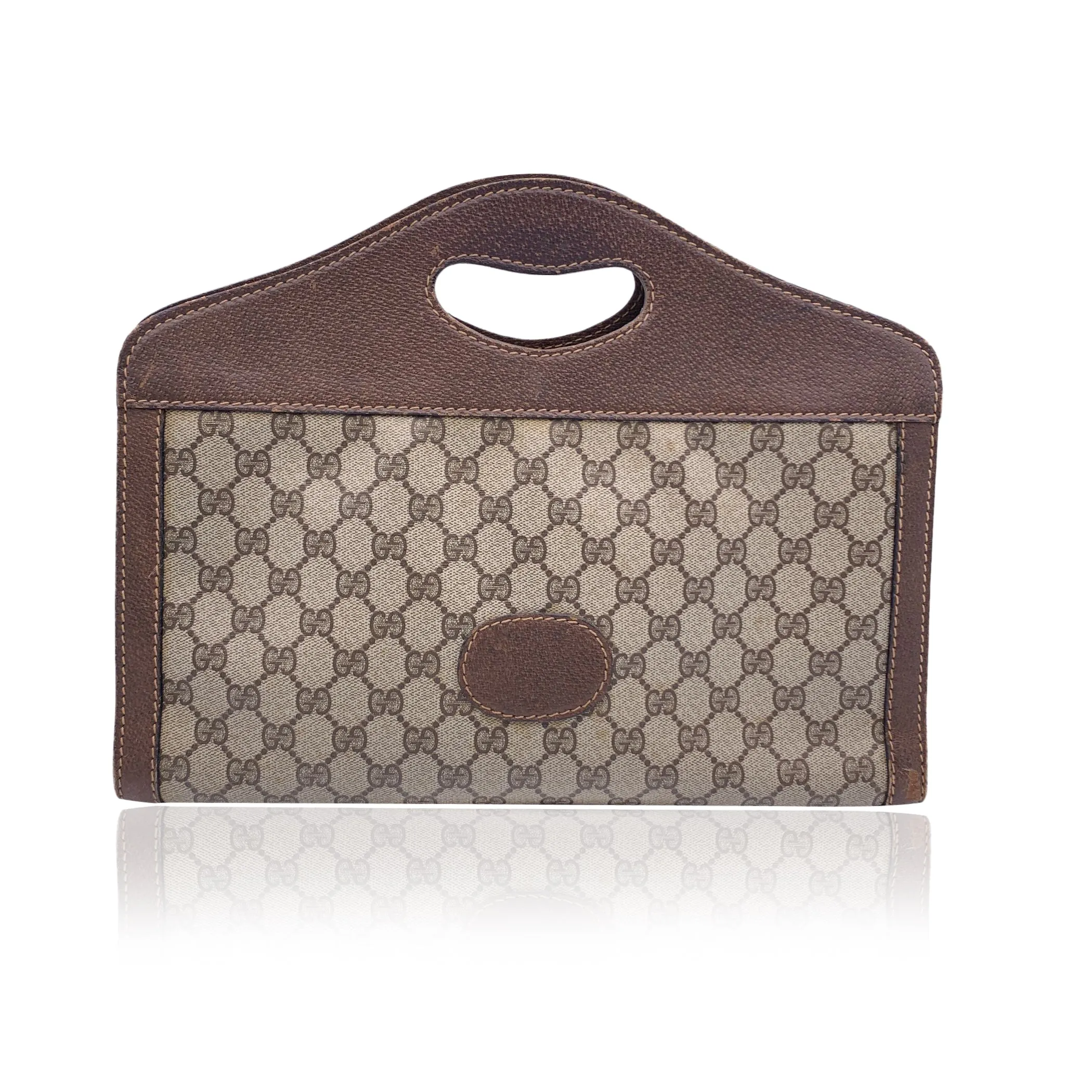 Gucci Vintage Beige Monogram Canvas and Leather Handbag Tote