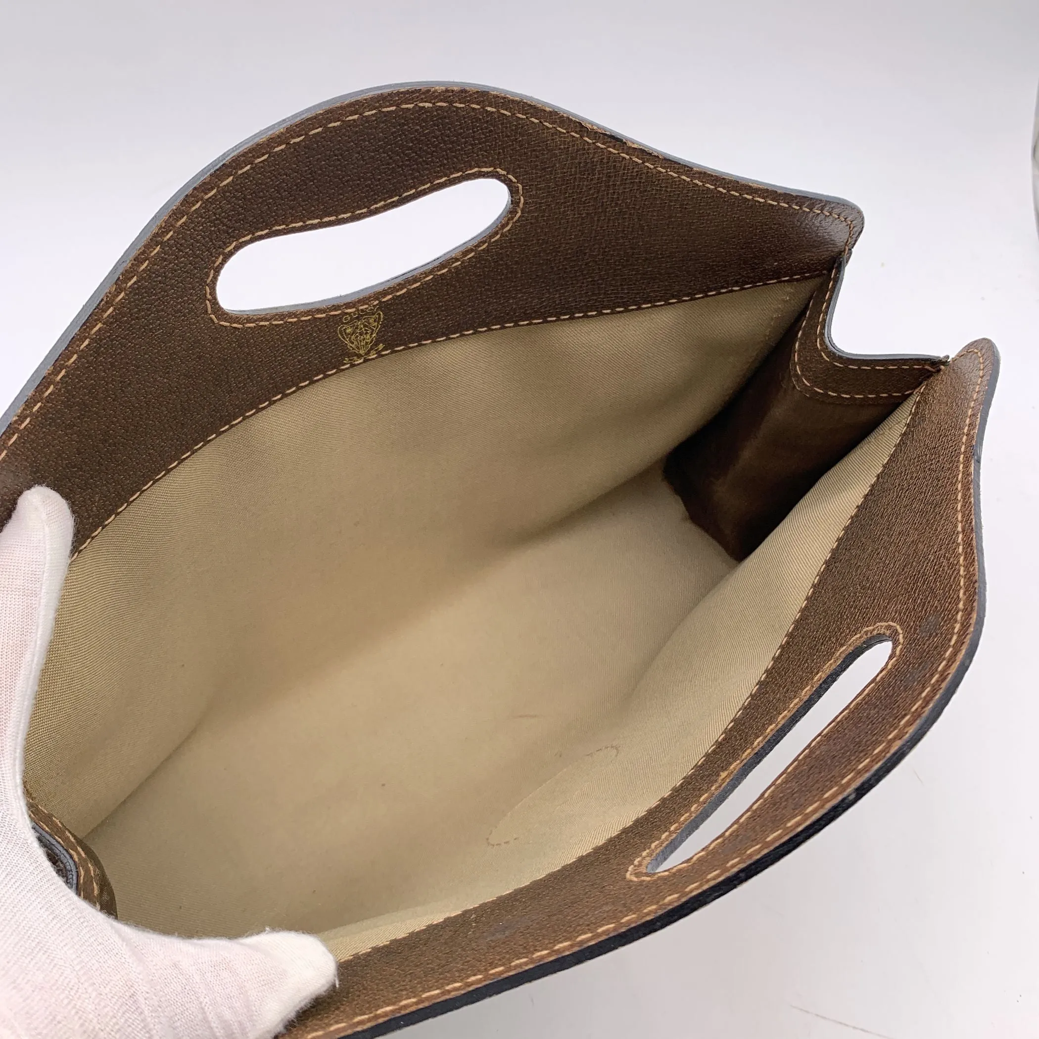 Gucci Vintage Beige Monogram Canvas and Leather Handbag Tote