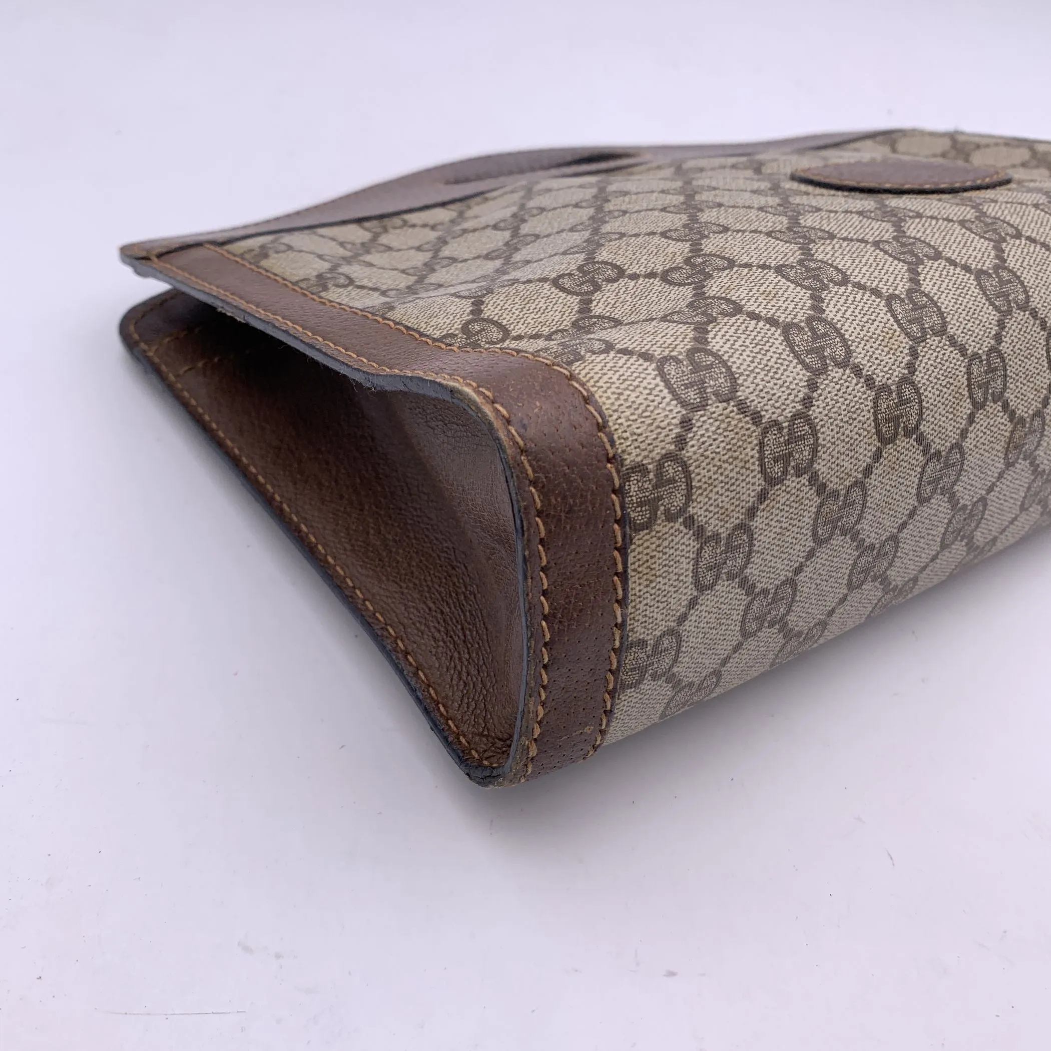 Gucci Vintage Beige Monogram Canvas and Leather Handbag Tote
