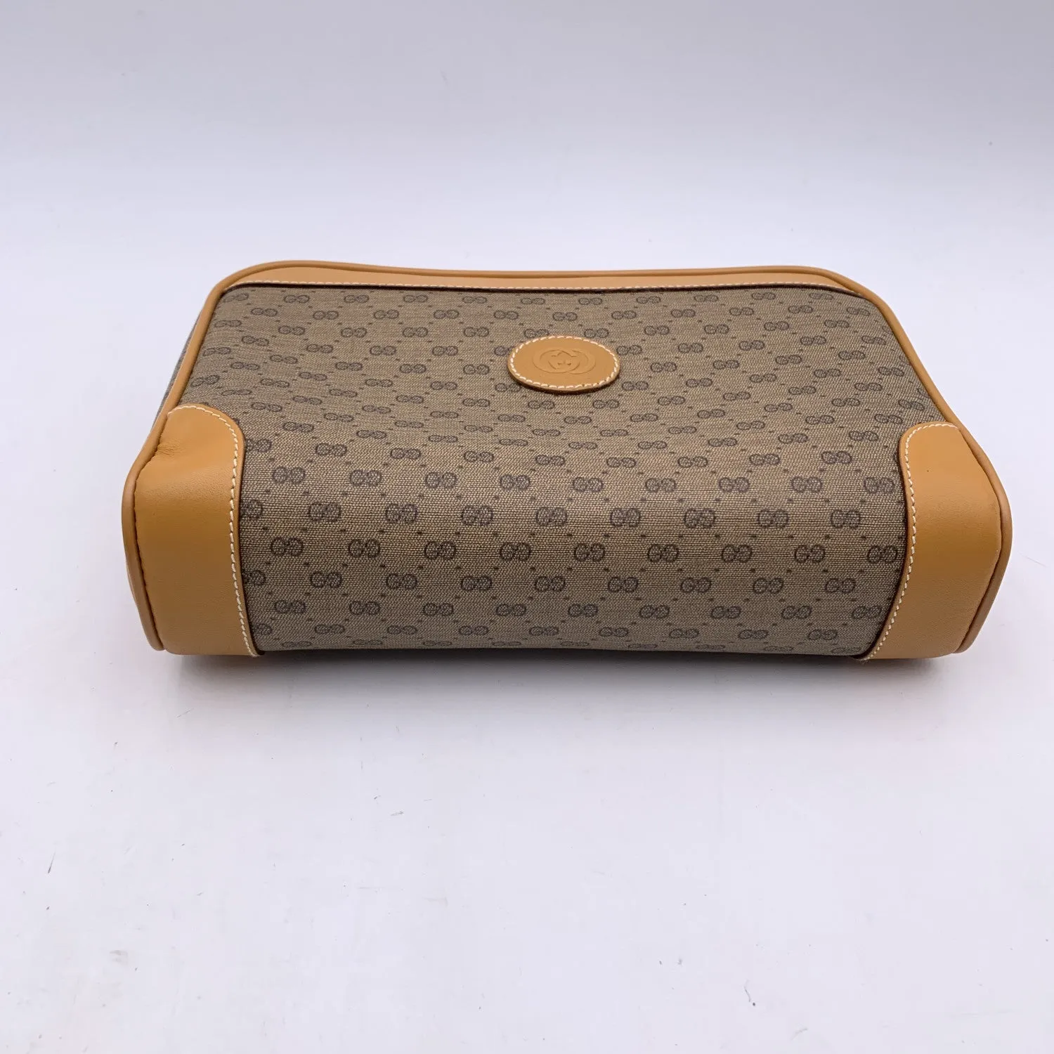 Gucci Vintage Beige Monogram Canvas Cosmetic Bag Clutch Bag