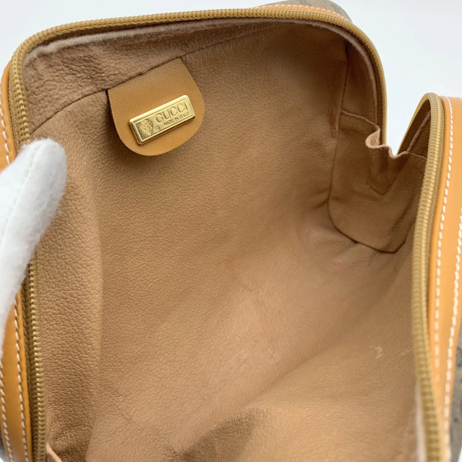 Gucci Vintage Beige Monogram Canvas Cosmetic Bag Clutch Bag