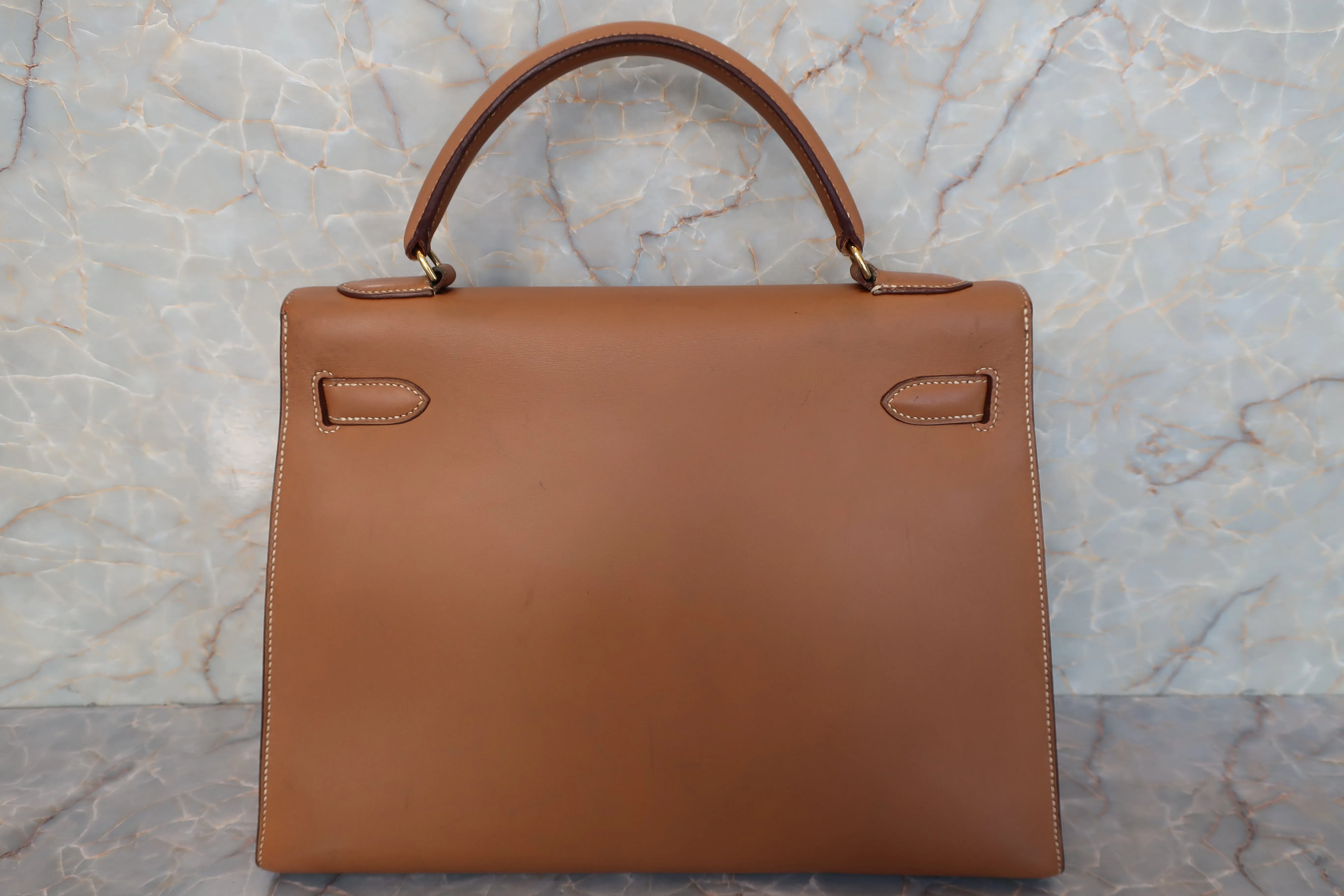 HERMES／エルメス ケリー32 ボックスカーフ ナチュラル 〇T刻印 ショルダーバッグ 600110137