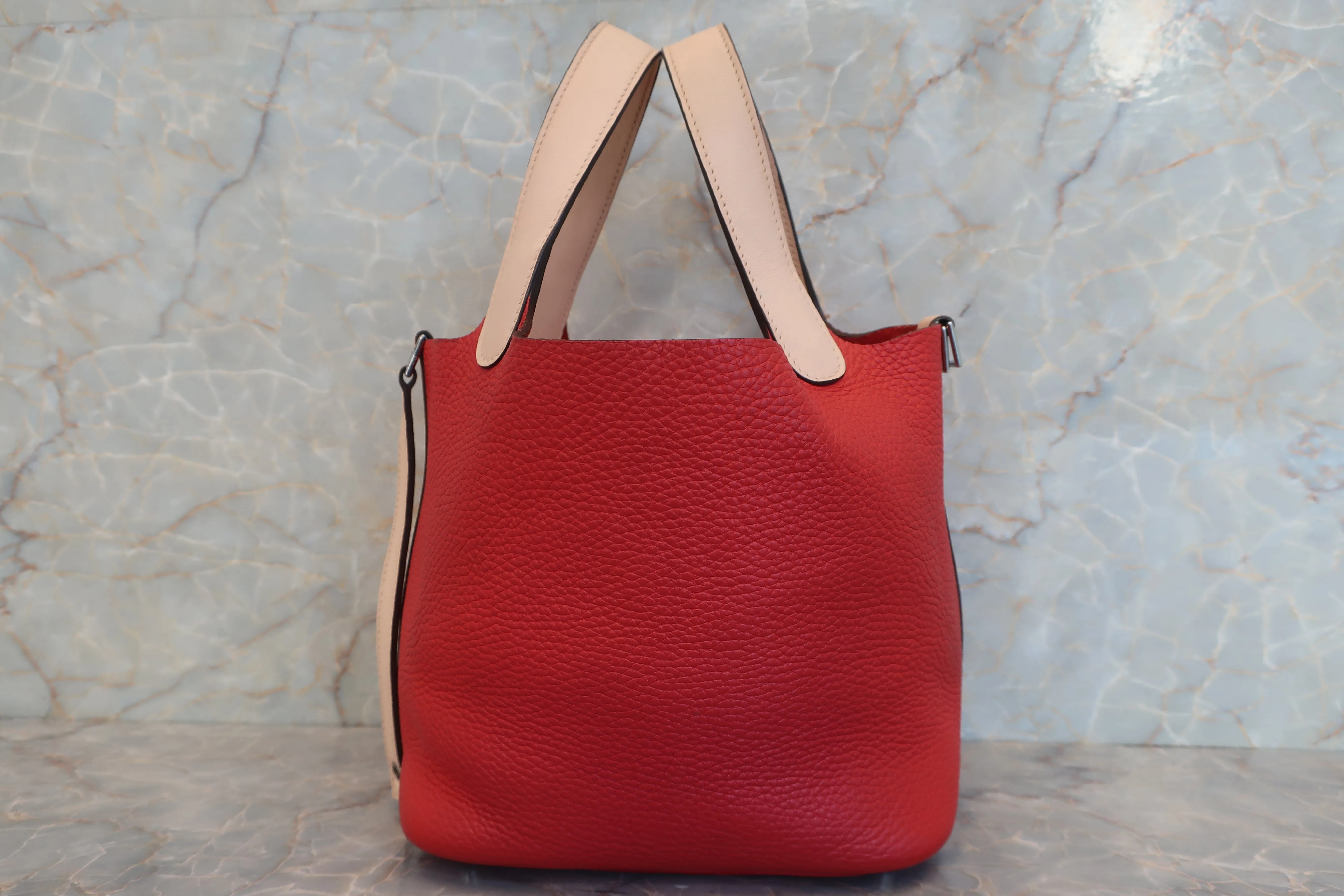 HERMES／エルメス ピコタンロックタッチＰＭ トリヨンクレマンス/ヴォースイフト ルージュトマト/ローズエグランタイン X刻印 ハンドバッグ 600110048