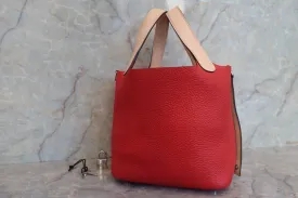 HERMES／エルメス ピコタンロックタッチＰＭ トリヨンクレマンス/ヴォースイフト ルージュトマト/ローズエグランタイン X刻印 ハンドバッグ 600110048
